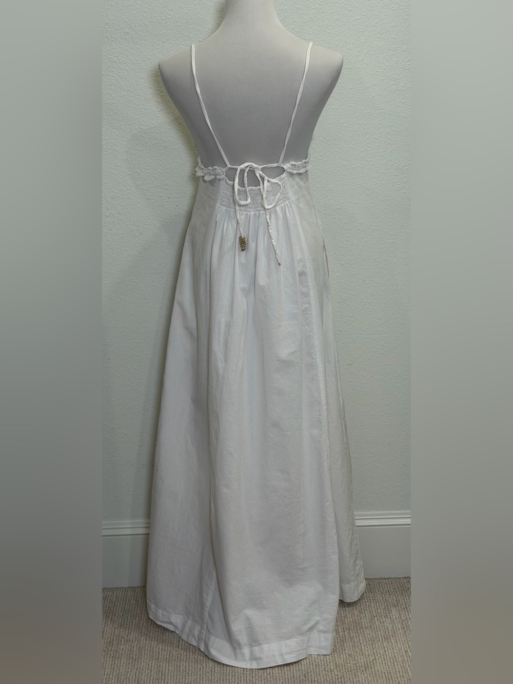 *As Is* Free People Lovey Maxi Dress Crochet Lace XS White Boho Beach Resort - Picture 7 of 10